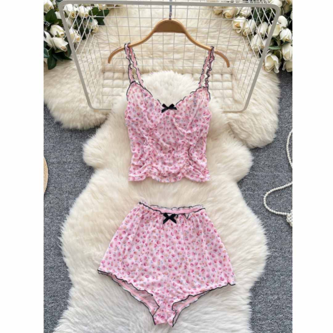 여성용 사랑스러운 홈웨어 세트, 플로럴 프린트, 러플  - Romper Floral Print 리뷰 및 가격