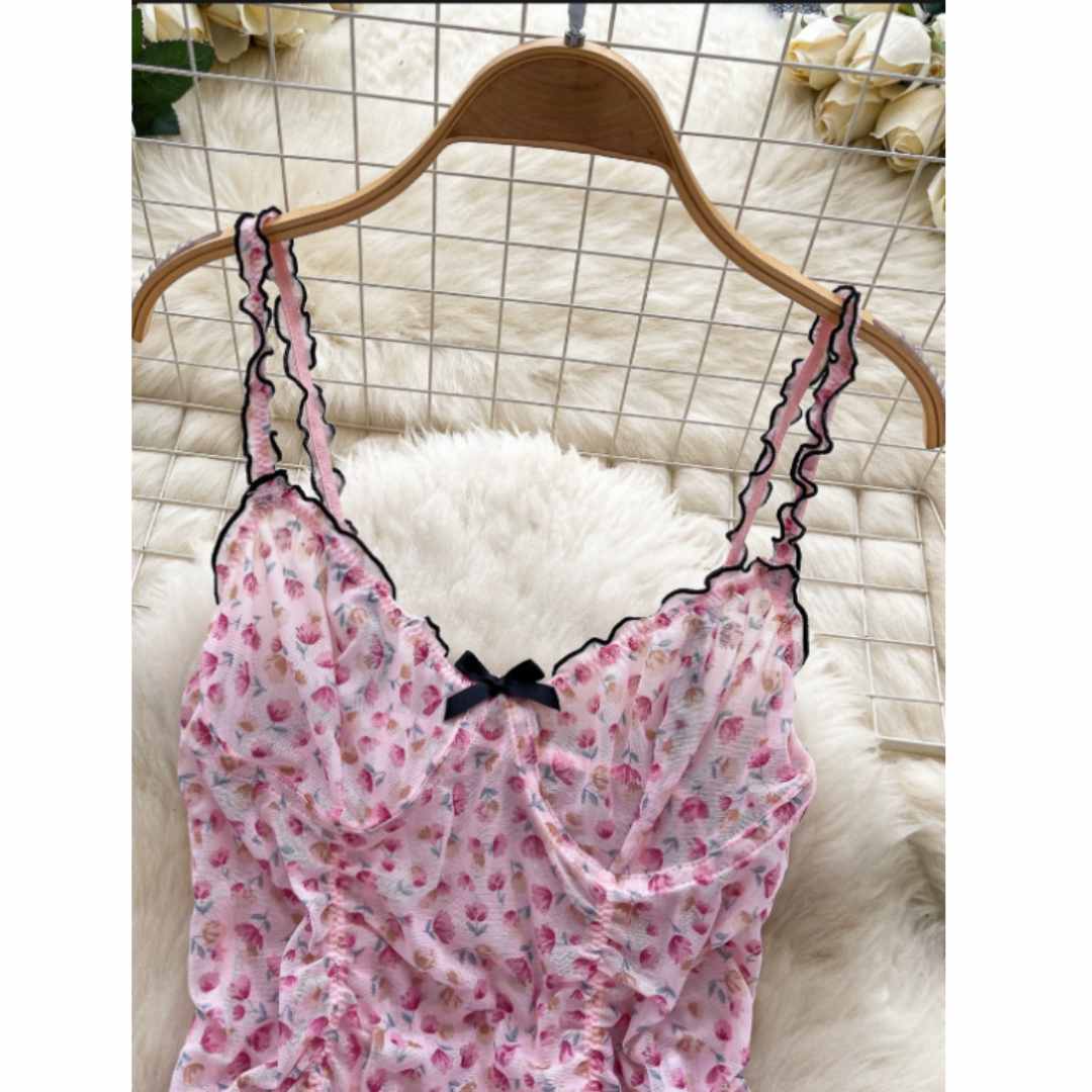 여성용 사랑스러운 홈웨어 세트, 플로럴 프린트, 러플  - Romper Floral Print 리뷰 및 가격