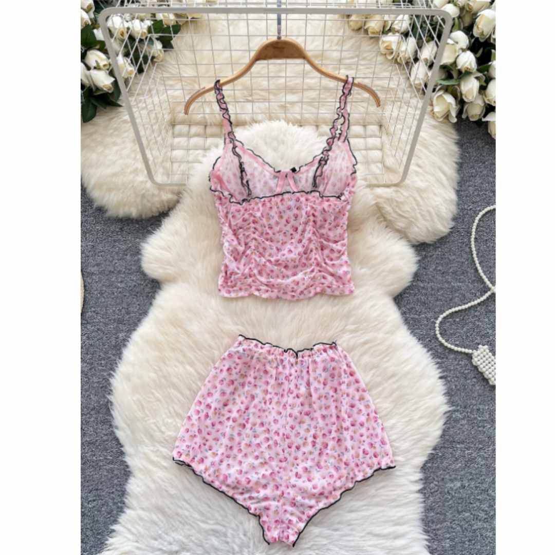 여성용 사랑스러운 홈웨어 세트, 플로럴 프린트, 러플  - Romper Floral Print 리뷰 및 가격