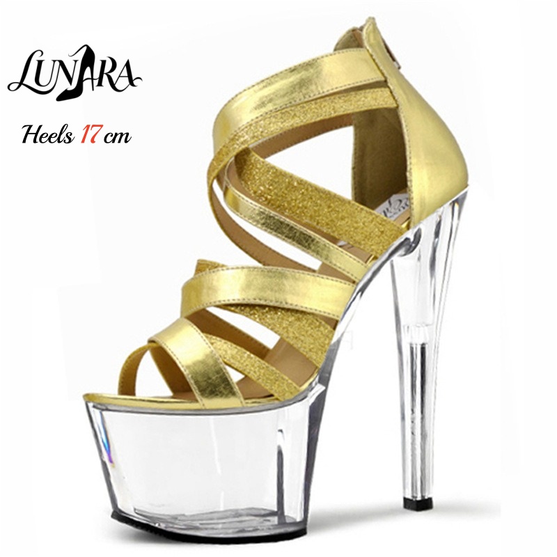 17cm/7인치 골드 메탈릭 스트랩 오픈토 플랫폼 스틸 - Sandal Strappy Heeled 리뷰 및 가격