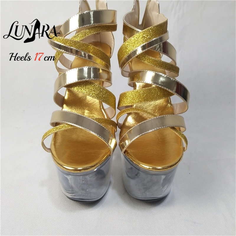 17cm/7인치 골드 메탈릭 스트랩 오픈토 플랫폼 스틸 - Sandal Strappy Heeled 리뷰 및 가격