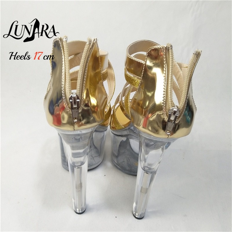 17cm/7인치 골드 메탈릭 스트랩 오픈토 플랫폼 스틸 - Sandal Strappy Heeled 리뷰 및 가격